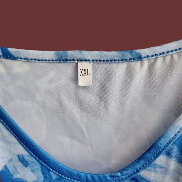 Blue with white floral sophisticated dress. Summer, Maxi, Hawaii, Vacation, fun - Picture 3 of 5